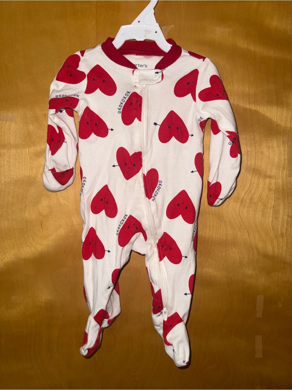 Carter's White Footed One-Piece with Red Heart Print